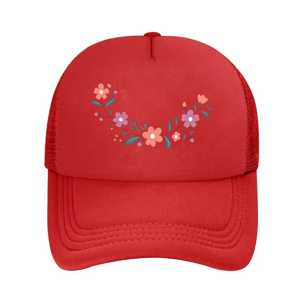 Whimsical Botanical Garland Floral L Mesh Baseball Cap Polyester Forward Observations Hat Adjustable Golf Hat Summer