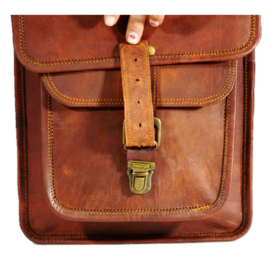 Geantă messenger din piele de capră, lucrată manual, Satchel Vintage Genuine Brown