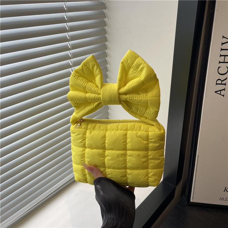 Solid Color Simple Women Bow Top-handle Bags Autumn Versatile Korean Style Ladies Clutch Quilted Cott Design Female Phe Bag