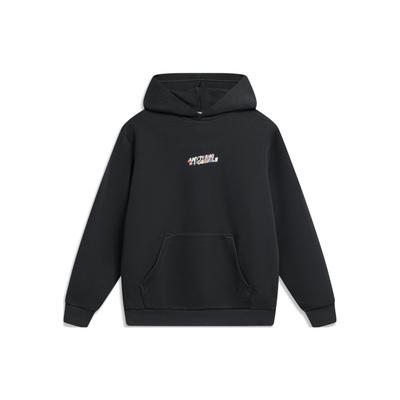 Li Ning Sports Lifestyle Series Letter Print Pattern Hoodie Men Hoodies Black AWDU023-3