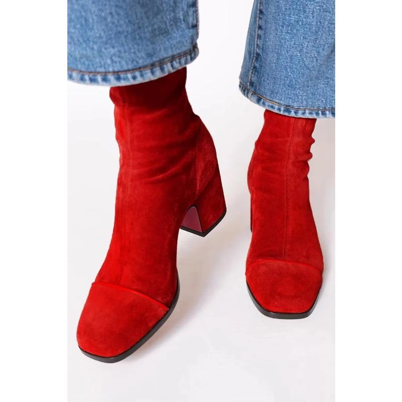 New Women's Ankle Boots,Flock Suede Short Botas,Winter Shoes,British Style,Square Toe,Back Zip,Leopard,Purple,Dropship