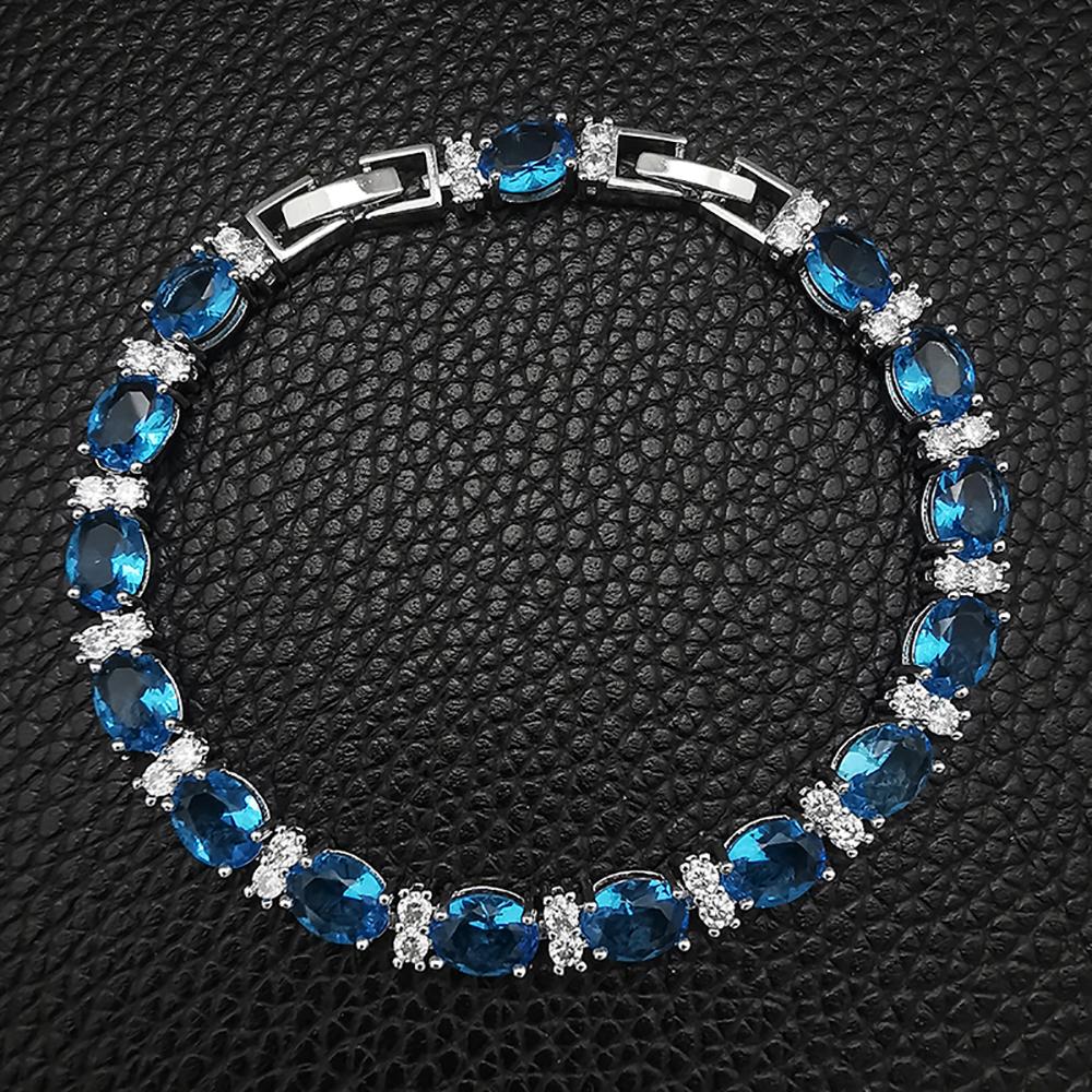 New Luxury SKY Blue Color Oval Bracelet Bangle for Women Anniversary Gift Jewelry Wholesale S6114