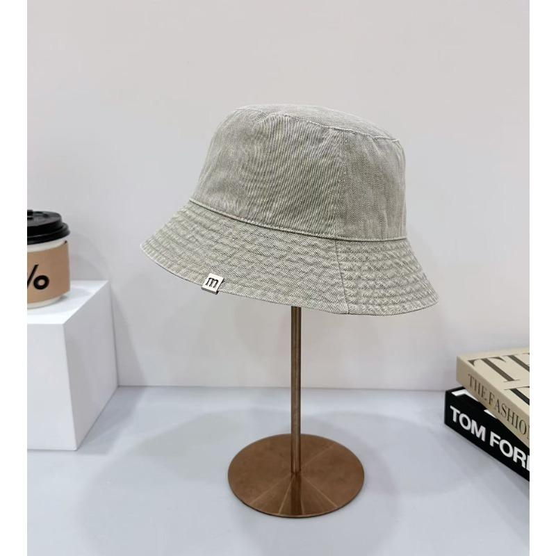 Denim bucket hat men's big brim showing face small girl plain face cover basin hat versatile couple hat