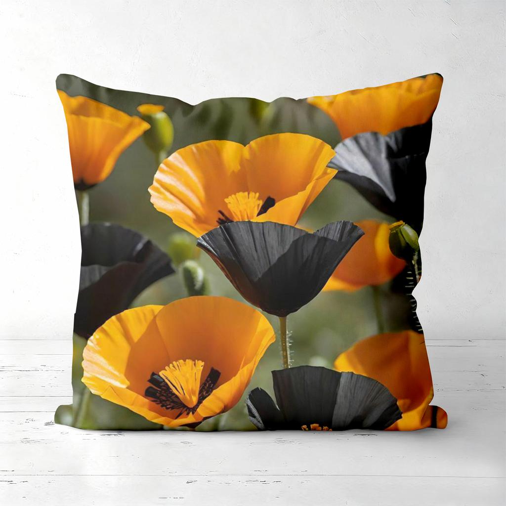 Floral Patterned Throw Pillows Orange Black Flowers Polyester pillowcase, sofa decorative cushion cov Headboard Pillow