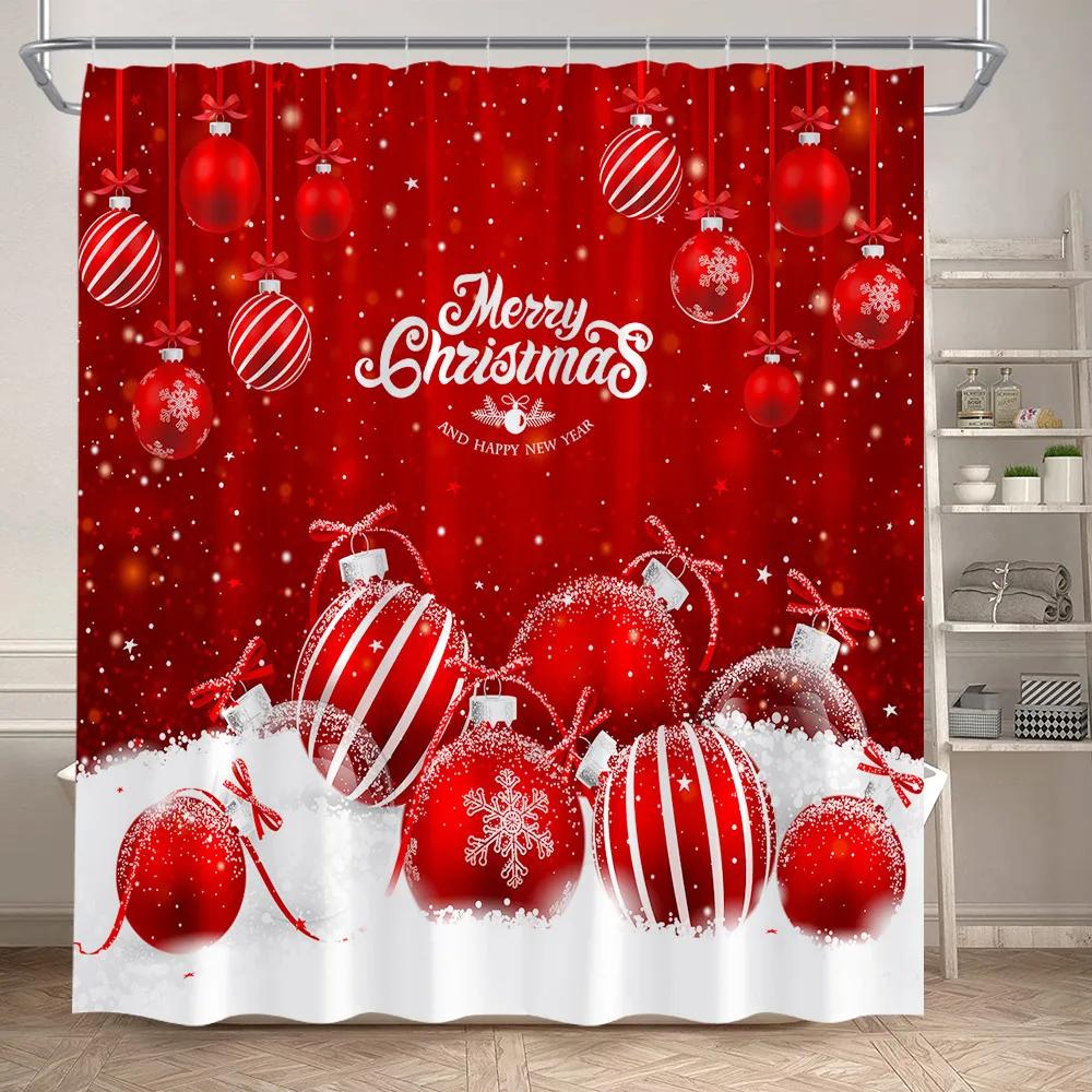 Funny Snowman Shower Curtain Set Xmas Ball Silver Pine Branches Gift Christmas Home Bathroom Decor Rug Bath Mat Toilet Lid Cover