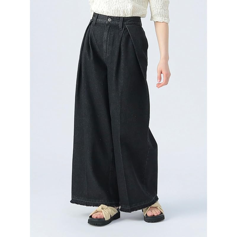 [Beams Heart] Hose Fransen Tuck weite Hose Damen CHARCOAL BLACK S