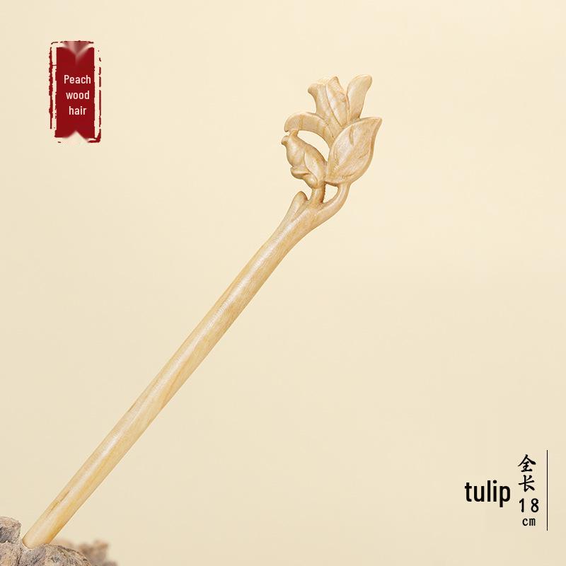 Hochwertige Haarnadel mit chinesischem Knoten aus Pfirsichholz - Neues Frühlingsstil-Haaraccessoire für Damen