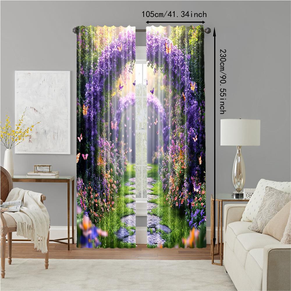 2 szt., wszechstronne poliestrowe przezroczyste zasłony do dekoracji domu Ścieżka Wiosennego Lasu do użytku w sypialniach i salonach