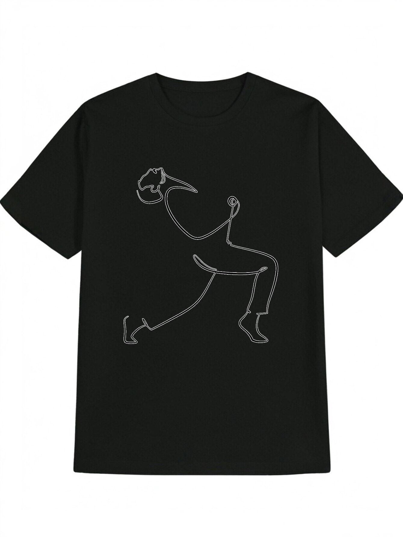 Casual Graphic T-shirt with Human Silhouette Head Print - Black & White Contrast Design XXXXL
