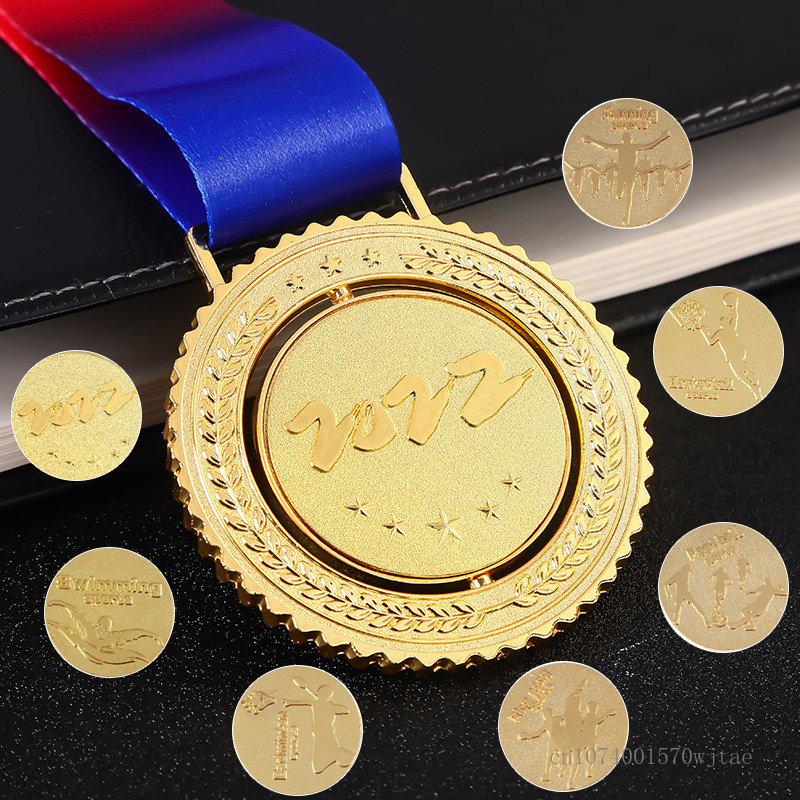 Customized Rotatable Metal Medal, Basketball, Football, Badminton, Table Tennis Games, Swimming, Gold, silver, copper, 1Pc