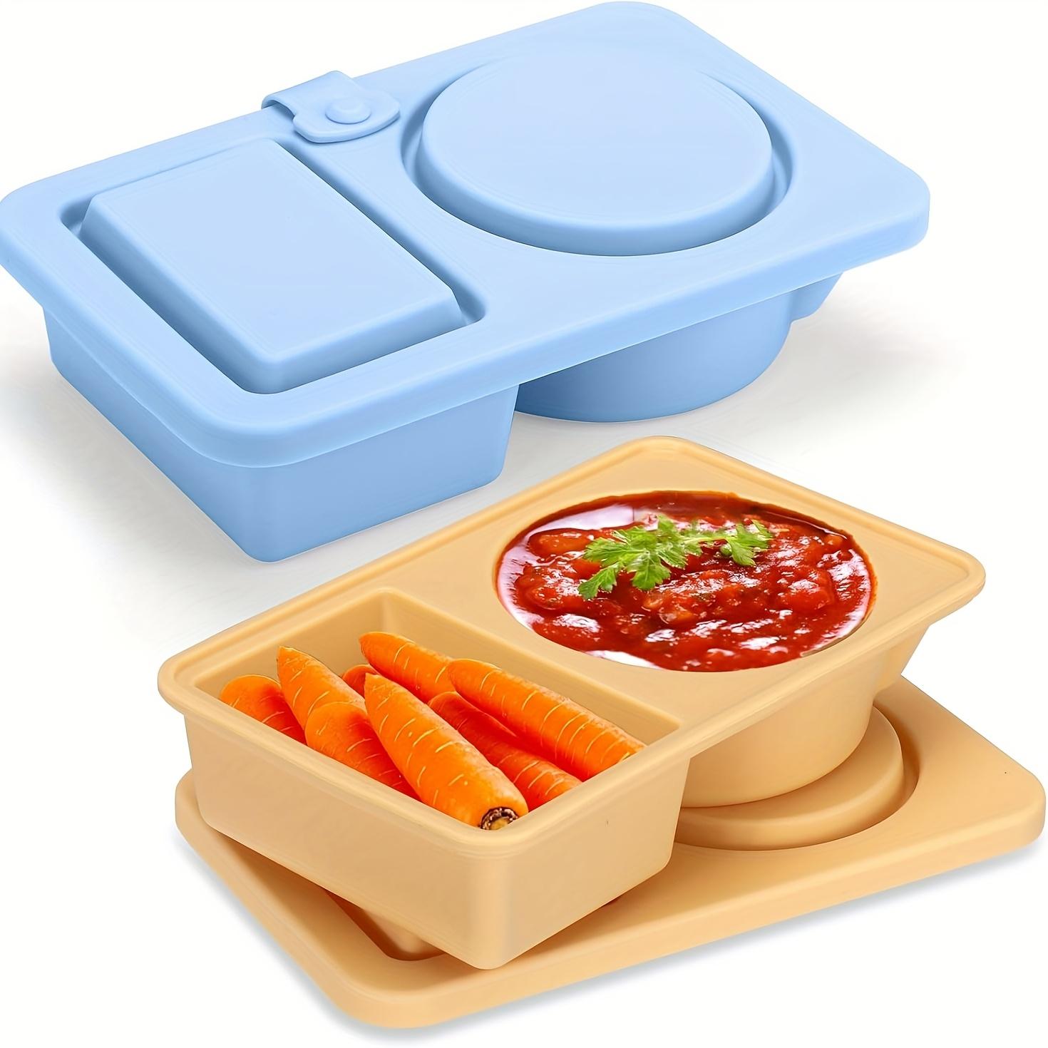 

Reusable Silicone Snack Container with Lid, 2pcs Dual Compartment Snack Box Container, Silicone Condiment Container with Lid, for Snacks and Sauces 2pcs