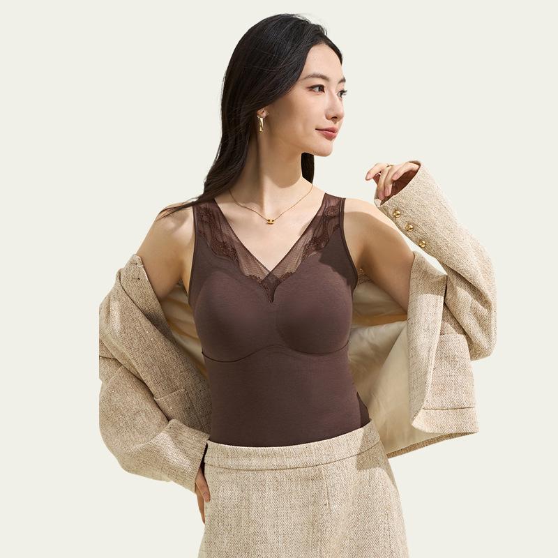 

Лиоцелл Волнистая сетка Воротник Бесшовное Кружево Женский Жилет со Встроенными Нагрудными Подушечками M