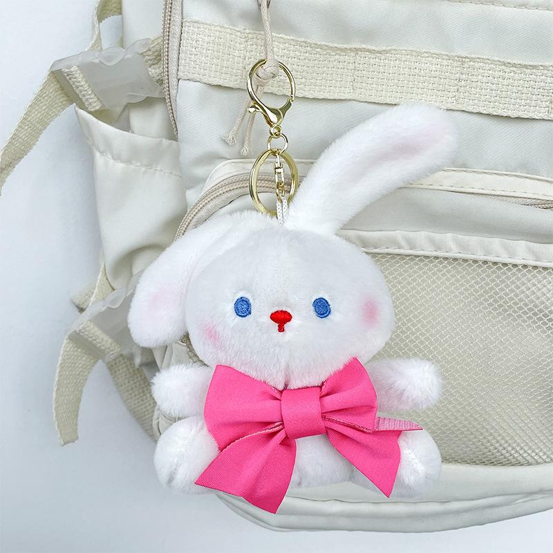 Cute Bow Bear and Rabbit Doll Pendant Cartoon Plush Toy Bag Keychain Doll