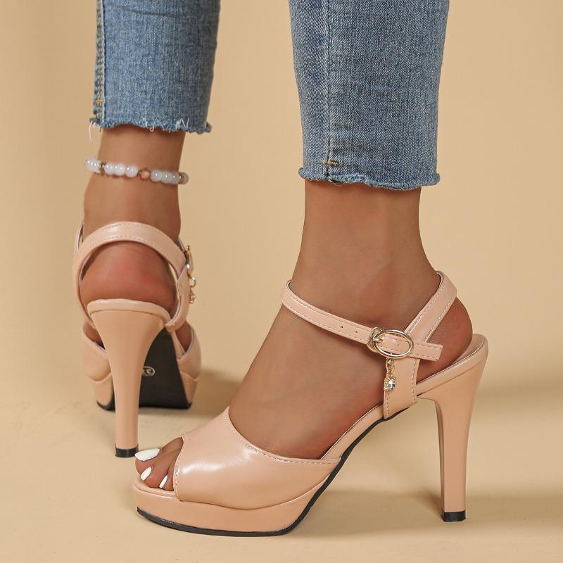 Fashion 2025 New Korean-style versatile fish-mouth sandals with one-shoulder buckle and thin heel waterproof platform high heels