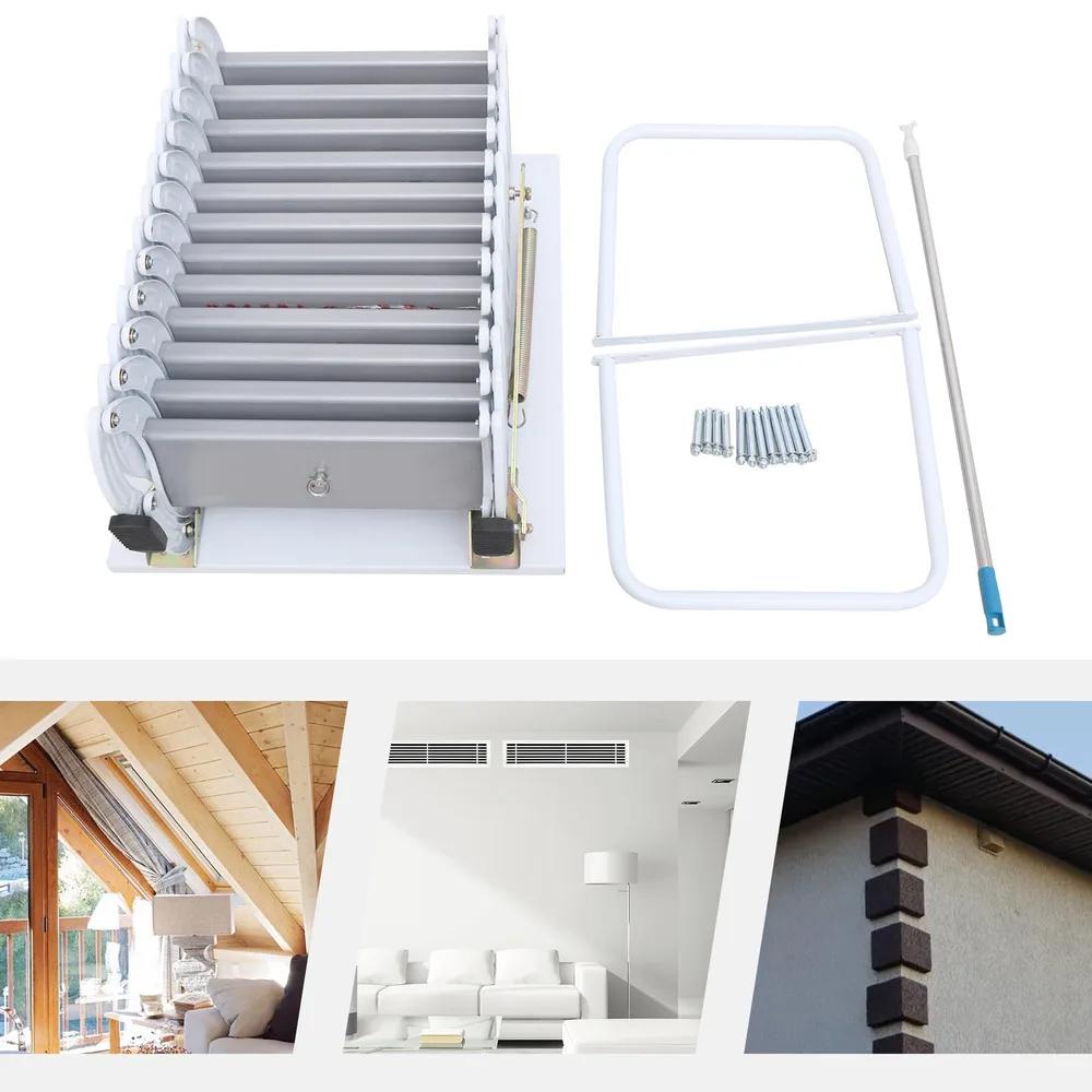 12 Steps Wall-mounted Non-slip Telescopic Extension Folding Ladder 881.85 Lbs Capacity Al-mg Alloy Multi Purpose With Handrails