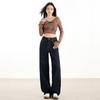 Women's Autumn 2025 Dark Blue High-Waisted Wide-Leg Denim Jeans - Floor-Length, Slimming, Versatile, Stylish