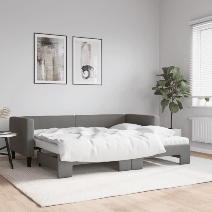 VidaXL Lit de jour avec gigogne et matelas gris foncé 80x200 cm tissu 3196592