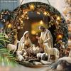Nativity Scene Wooden Sign, Jesus Chases The Lost Lamb Round Sign for Front Door Wall Hanging Decor, Ideal Christmas Ornament