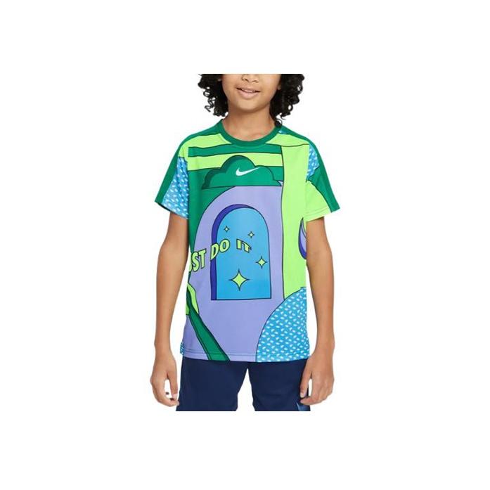 

Nike Dri-FIT Performance Graphic Print Crew Neck Short Sleeve T-Shirt Kids Tops Peacock-Green DQ8958-365 S