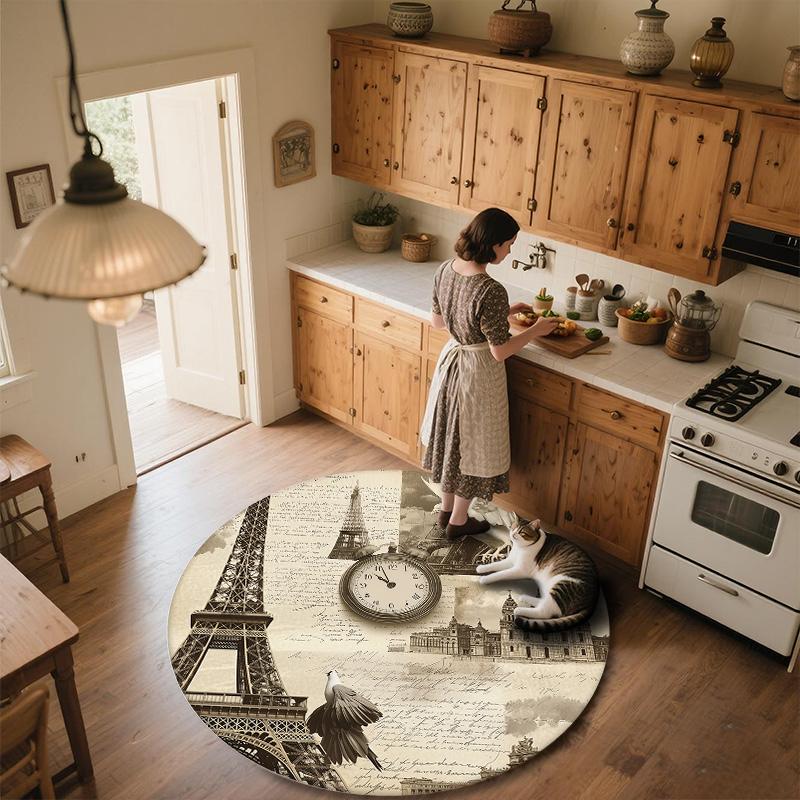 Vintage Eiffel Tower,Round Area Rug,Carpet Rug for Living Room Bedroom Sofa Playroom Decor,Non-slip Floor Mat
