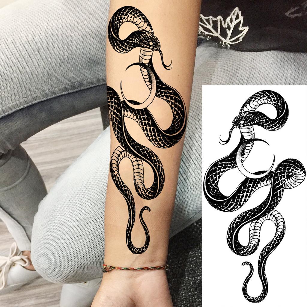 10 Sheets Realistic Snake Temporary Tattoos For Women Men Arm 3D Tattoos Sticker Black Tribal Cobra Mamba Viper Serpent Tatoos