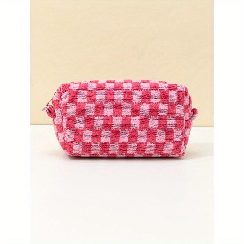 1Pc Makeup Bag Black, Checker Cosmetic Bag Square Waterproof, Women Bags For Make Up, Small Bag Storage Makeup Case, Travelling Bags For Ladies