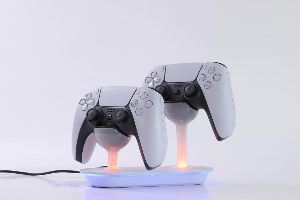 EGGSLINER GAMES PS5 Controller Charging Simultaneous Charge for Two DualSense Fast LED Indicator PlayStation 5 White Stand, Controllers, Compatible,