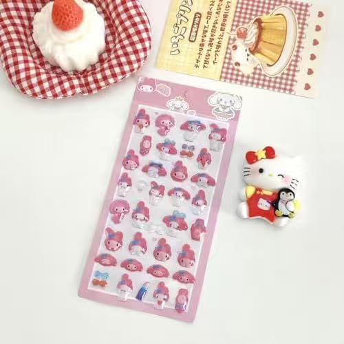 Kindao 3D Stickers Set 6 Sheets Cute Stylish Decorative Stickers for Girls Christmas Birthday Craft Phone Notebook Decorations