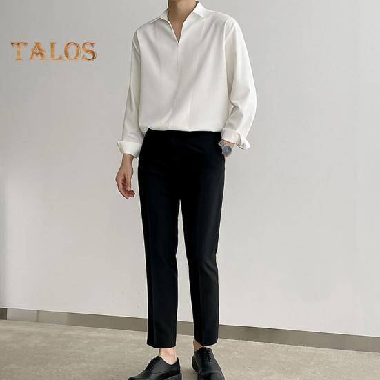 Herren Frühling Herbst Hemd V-Ausschnitt Revers Formales Bürohemd Seidig Locker Gerade Pullover Top Business Dating Party Hemd