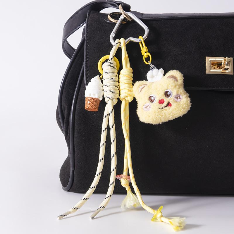 lovers cute Yellow Bear five-pointed star Backpack pendant ice cream braided rope Key Chain decoration