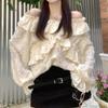 Off Shoulder Casual Lace Shirt Women Elegant Ruffled Long Sleeve Blouse Women Clothes Sweet White Tops Women Clothing 29972