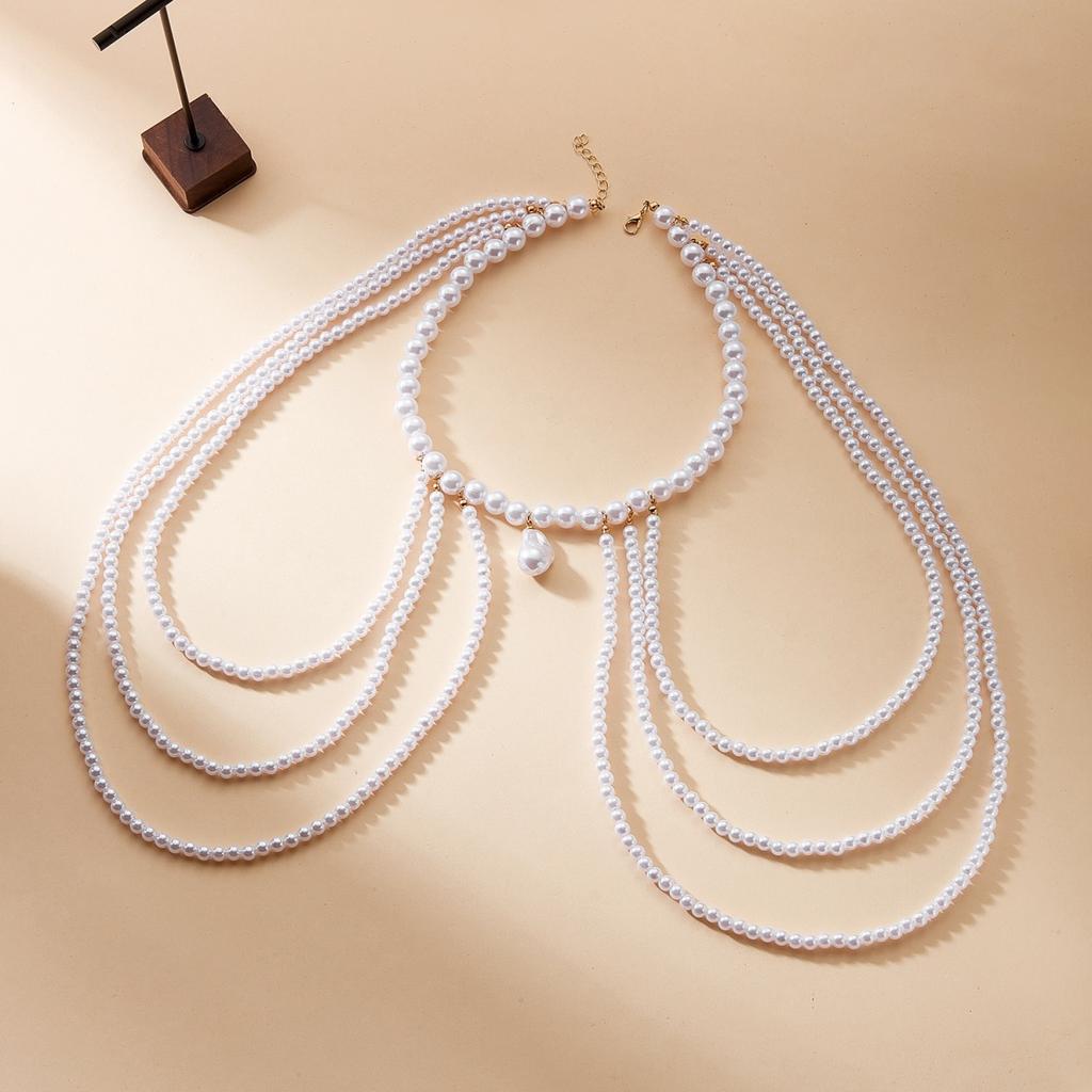 Collier de Perles Imitation Irrégulières pour Femmes Hommes Minimaliste Multicouche Chaîne de Perles Choker Bijoux de Corps Polyvalents