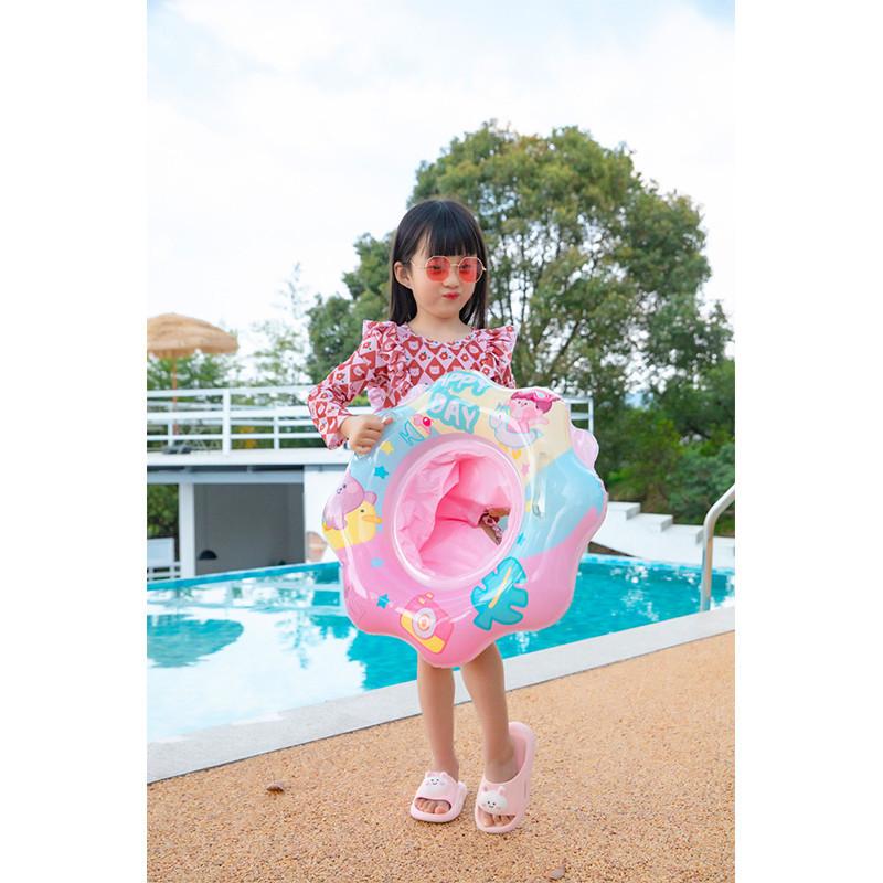 Kids Swim Ring Cartoon Pvc Inflatable Float Sponge Bottom Flower Pool Ring For Children