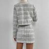 Womens Striped Plaid V-Neck Long Sleeve Blazer A-Line Midi Skirt 2-Piece Set
