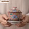 Enamel Colorful Floral Three-Talent Covered Bowl Chinese Style Ceramic Tea Master Cup Fair Household Kung Fu Te