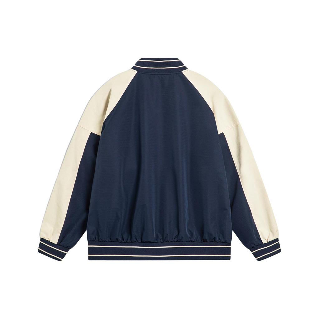 Li Ning Badfive Color Block Loose Baseball Long Sleeve Jacket Men Jacket Deep-Navy-Blue AFDT437-4