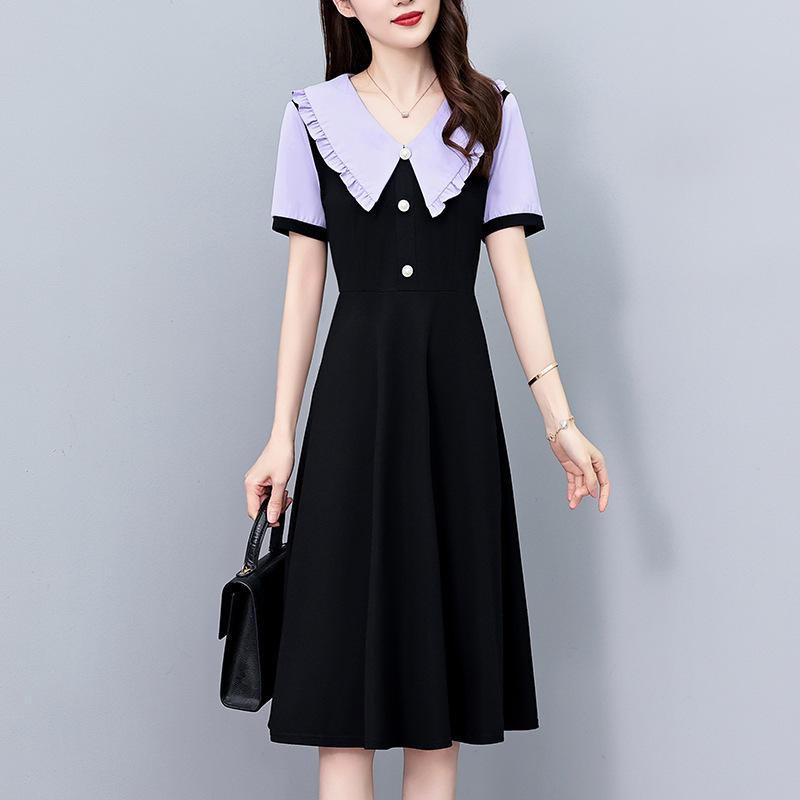Stylish Slimming Plus Size Women's Mid-Length Summer Dress with Short Sleeves