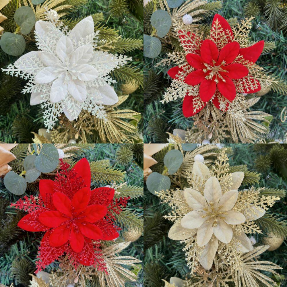 10pcs Christmas Artificial Flowers Cloth Material Tear-resistant DIY Wreath Pendant Red Silver Gold Noel Decorations