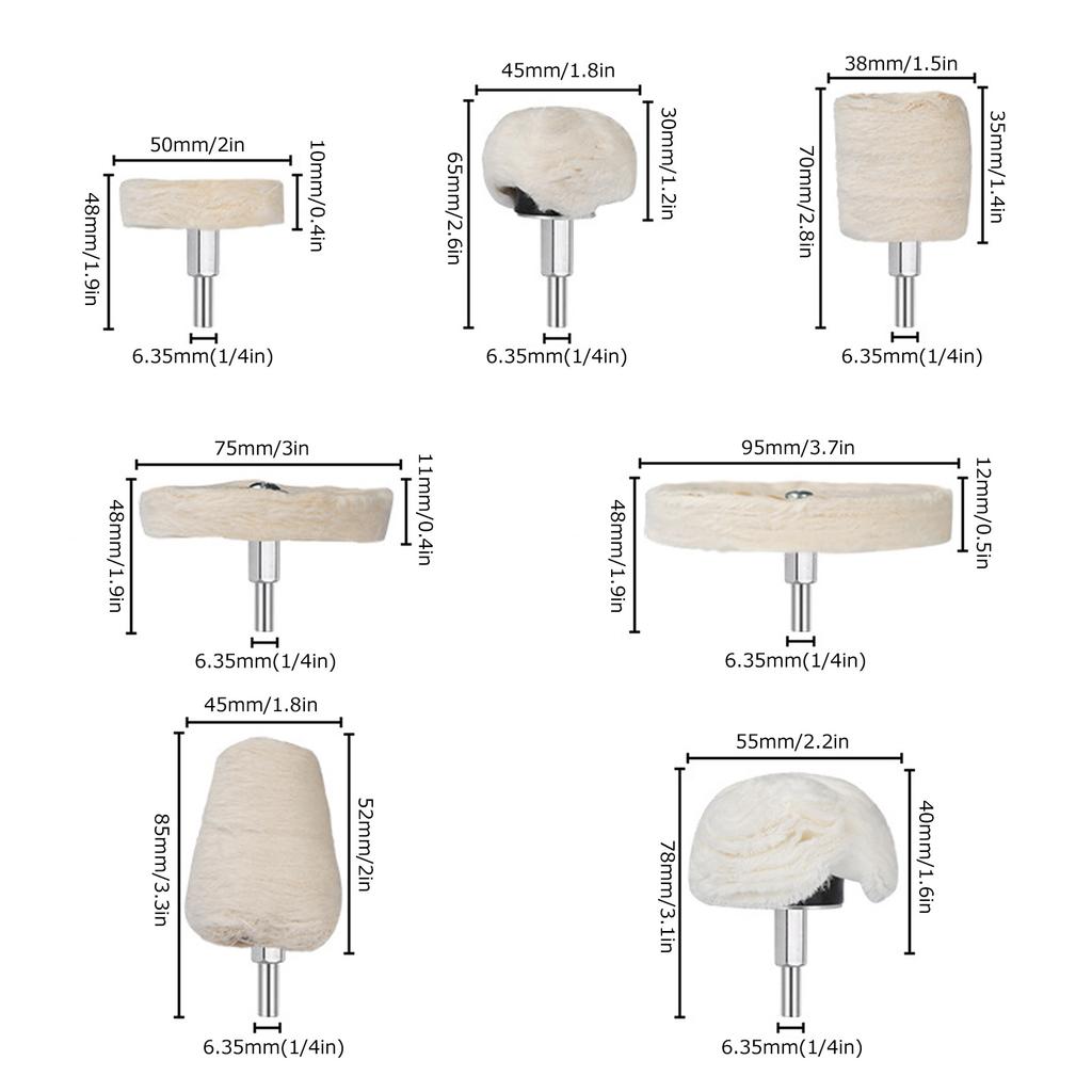 D2 7Pcs Polishing Wheel Kit Cotton Flannel Buffing Drill with 1/4in Shank for Metal Glass Grinding Polishing Cloth Wheel Set