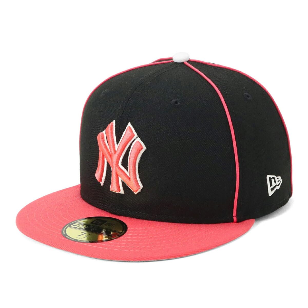 

Кепка New Era 59FIFTY MLB в размере NY 7 с MLB Neyyan двухцветная черно-коралловая, 1/2, 5950, с кантом, двухцветная