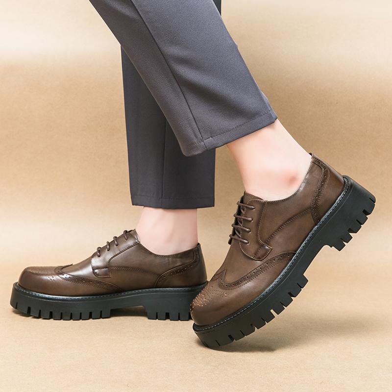 Fashion College Style Leather Men Oxford Shoes New British Casual Leather Shoes Trend Versatile Men Thick Soled Business Dress Footwear