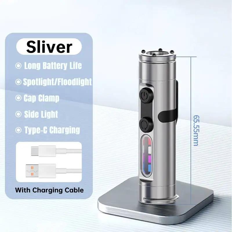 LED Tactical Flashlight W/ Hat Clip Super Bright Flashlight Rechargeable Emergency Torch Magnetic Micro Tool for Hiking Outdoor