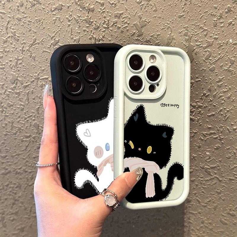 Cute Black And White Cat Pattern Phone Case For iPhone 17 16 15 14 13 12 11 Pro Max 17 Air 16E X XS XR Soft TPU Silicone Cover