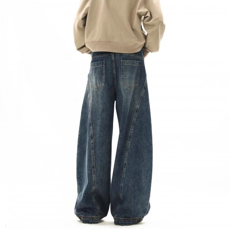 Mens Vintage Washed Relaxed Fit Straight Leg Denim Jeans With Whiskering Detail Mid-Rise Slightly Stretchy Cotton Blend