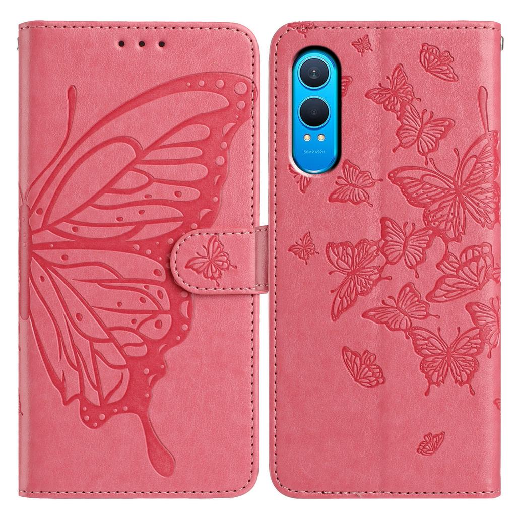 For OnePlus Nord CE4 Lite 5G Case Butterfly Imprinted Wallet Stand PU Leather Flip Phone Cover with Strap