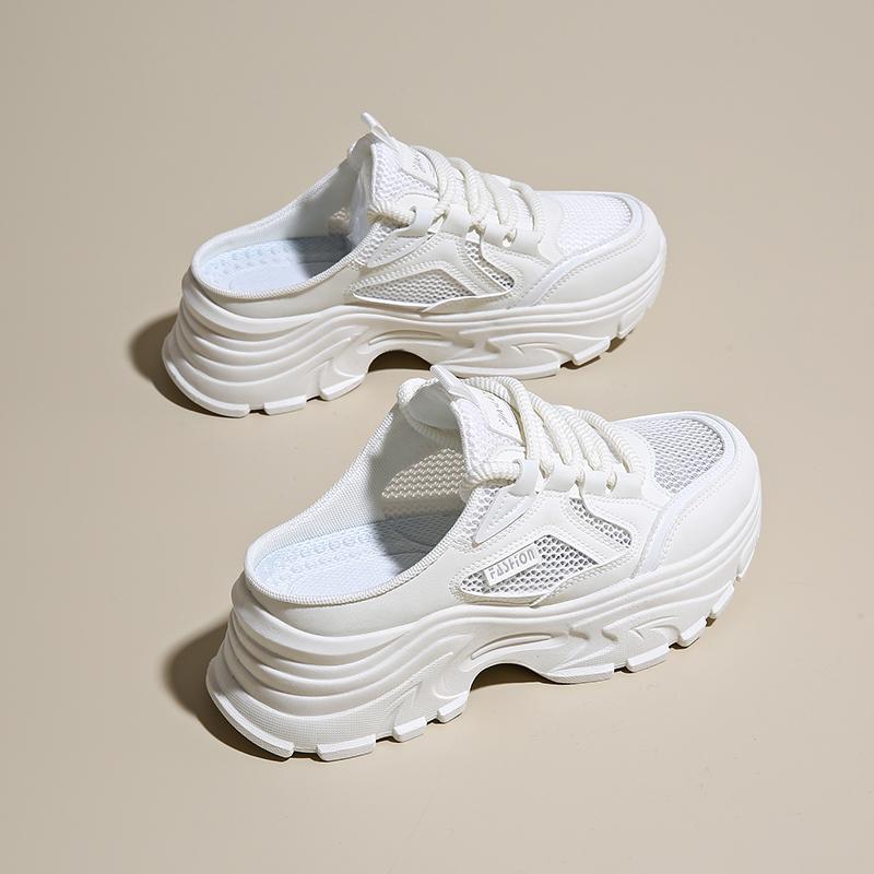 Modne damskie muły z siateczki CRLAYDK na koturnie, wsuwane sneakersy, letnie wygodne mokasyny, codzienne buty do chodzenia na wakacje bez pięty