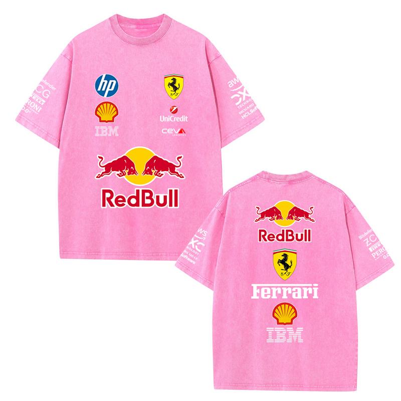 Red Bull 2026 Zomer F1 Racepak  Korte Mouwen Vintage Washed T-shirt Rond Hals T-shirt XL