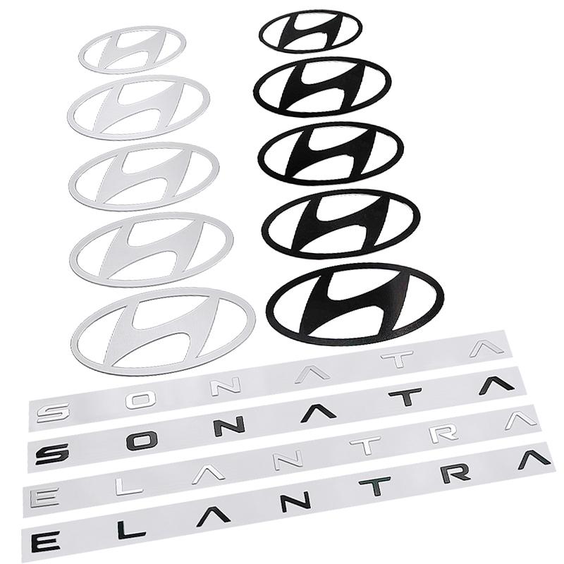 Aluminum Alloy for Hyundai Logo Elantra Sonata Car Rear Badge Front Emblem Trunk Letter Sticker Modification Accessories TT2