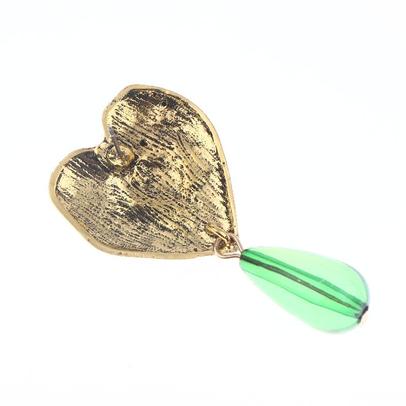Vintage Emerald Green Teardrop Pendant Unique Drop Earrings Statement Heart-Shaped Earrings Retro Women'S Jewelry Gift