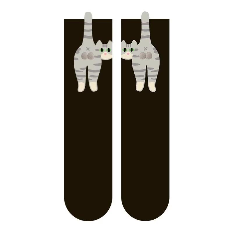 

Cartoon Cute Dog Egg Cotton Socks for Women Kawaii Spring Autumn Knitting Middle Tube Socks Cat Butt Print Cat Balls Couple Sock One Size